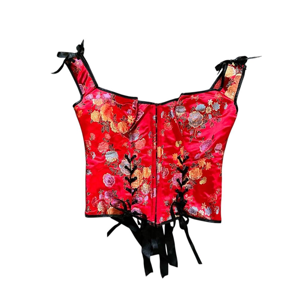 Vintage Elegant Moments Red Floral Corset: 80s, 90s, Y2K